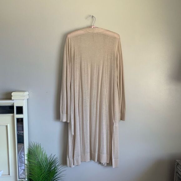 Petite LOFT Cream Long Sleeve Lite Weight Duster Elegant Cardigan NWT - Picture 7 of 15